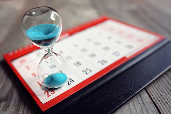 hourglass on a calendar